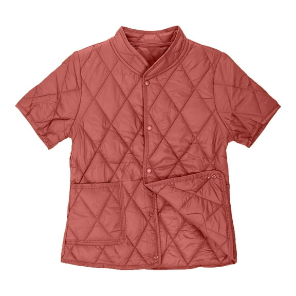 Women's Short Sleeve Puffer Jacket Stand Collar Quilted Design Lightweight Warm Layer with Pockets Casual Street Style Outerwear