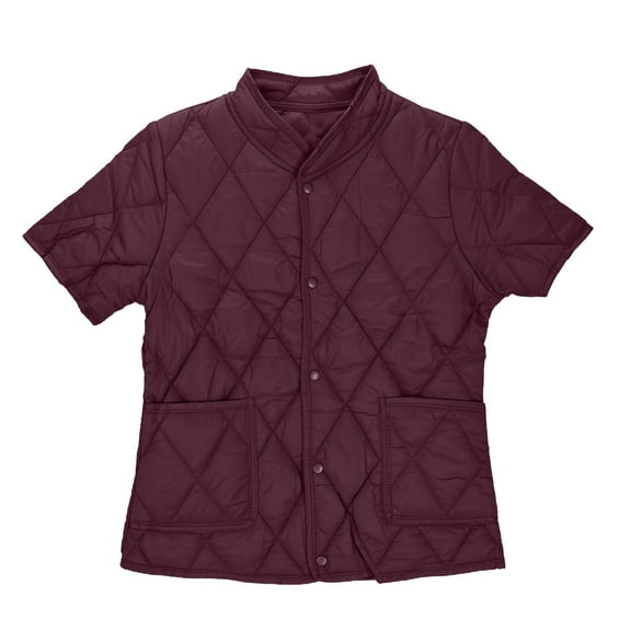 Women's Short Sleeve Puffer Jacket Stand Collar Quilted Design Lightweight Warm Layer with Pockets Casual Street Style Outerwear