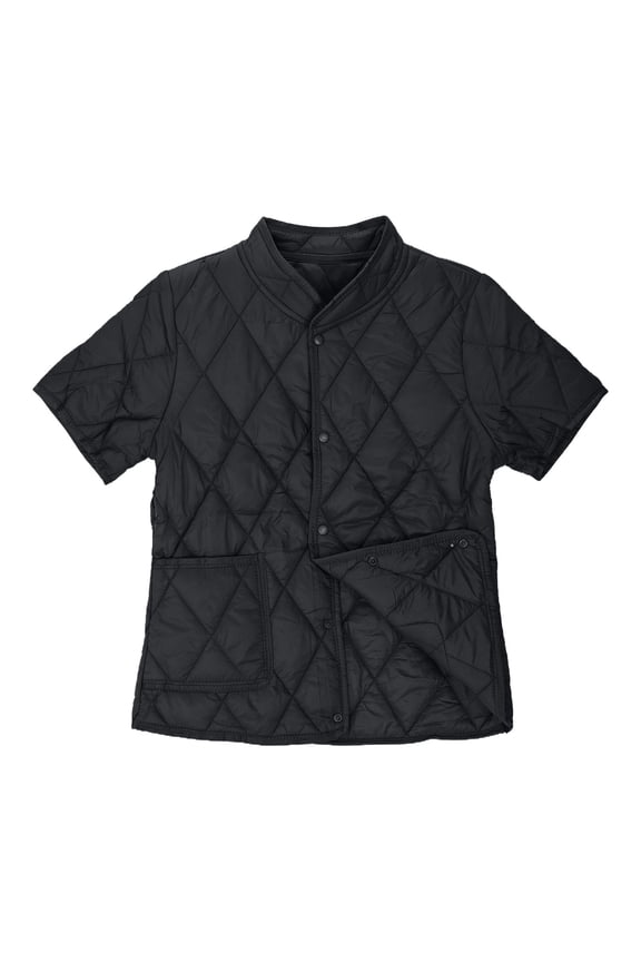 Women's Short Sleeve Puffer Jacket Stand Collar Quilted Design Lightweight Warm Layer with Pockets Casual Street Style Outerwear