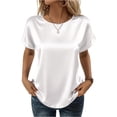 thumbnail image 1 of Women's Short Sleeve Pullover Blouses Summer Satin Silk Shirts Casual Loose Work Tunic Tops White 2XL, 1 of 5