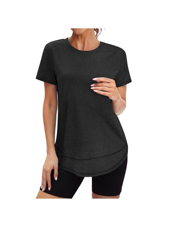 Women's Short Sleeve Quick Dry T-Shirts, Stretch Tops Clearance under $5, Wicking Moisture Workout Athletic Running Shirts ,BlackSize, M