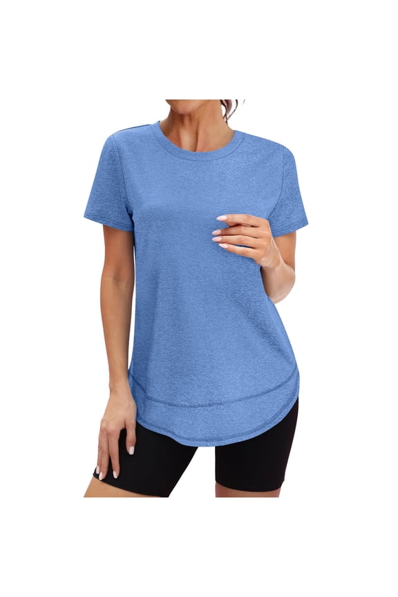 Women's Short Sleeve Quick Dry T-Shirts, Stretch Tops Clearance under $5, Wicking Moisture Workout Athletic Running Shirts ,BlueSize, XXL