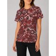 thumbnail image 1 of Women's Short Sleeve Red Black White Shirts Casual Crew Neck All-Over Pattern Summer Tops, 1 of 6