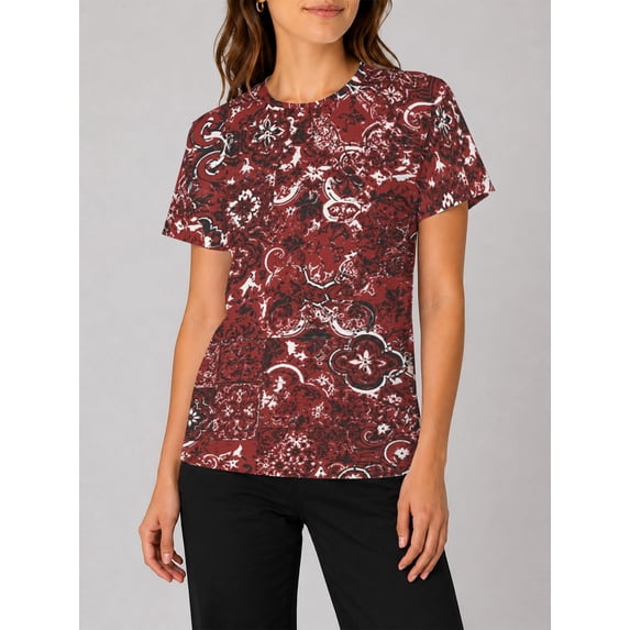 Women's Short Sleeve Red Black White Shirts Casual Crew Neck All-Over Pattern Summer Tops
