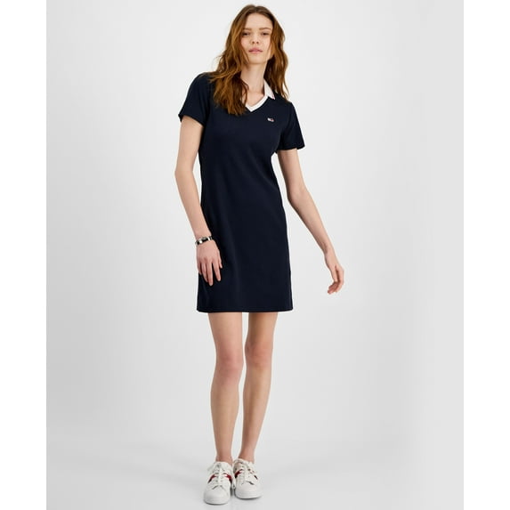 Women's Short-Sleeve Rib-Knit Polo Dress Sky Captain M
