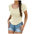 thumbnail image 1 of Women's Short Sleeve Ribbed Neck Slim Fit Basic T-Shirt Soft Comfortable Casual Tee Top for Everyday Wear, 1 of 2