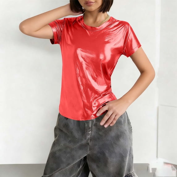 Women's Short Sleeve Round Neck Basic Tee for Spring and Summer