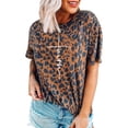thumbnail image 1 of Women's Short Sleeve Round Neck Leopard Fabric Faith Letter Printing T-shirt, 1 of 1