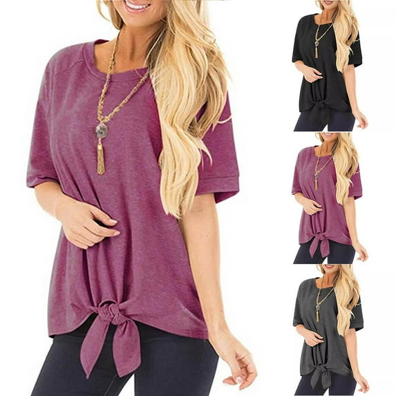 Women's Short Sleeve Round Neck Loose Fit T-Shirt Tops Blouses Solid Color Plain Casual Daily Wear Vacation Travel Loungewear Fashion Essential Gift for Women | CSEONE,Hot Pink XL