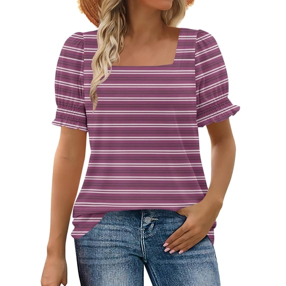 Women's Short Sleeve Round Neck Loose Fit T-Shirts Tops Blouses Solid Color Casual Daily Wear Vacation Travel Fashion Essential Gift for Women | HAODEJW,Purple M