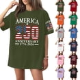 thumbnail image 1 of Women's Short Sleeve Round Neck T-Shirt with USA 250th Anniversary Flag Print, Loose Fit Casual Independence Day Top for Patriotic Celebrations Black 5XL, 1 of 5