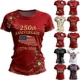 thumbnail image 1 of Women's Short Sleeve Round Neck T-Shirt with AMERICA 250th Anniversary Letter Print, Casual Independence Day Top for Patriotic Celebrations Red M, 1 of 3
