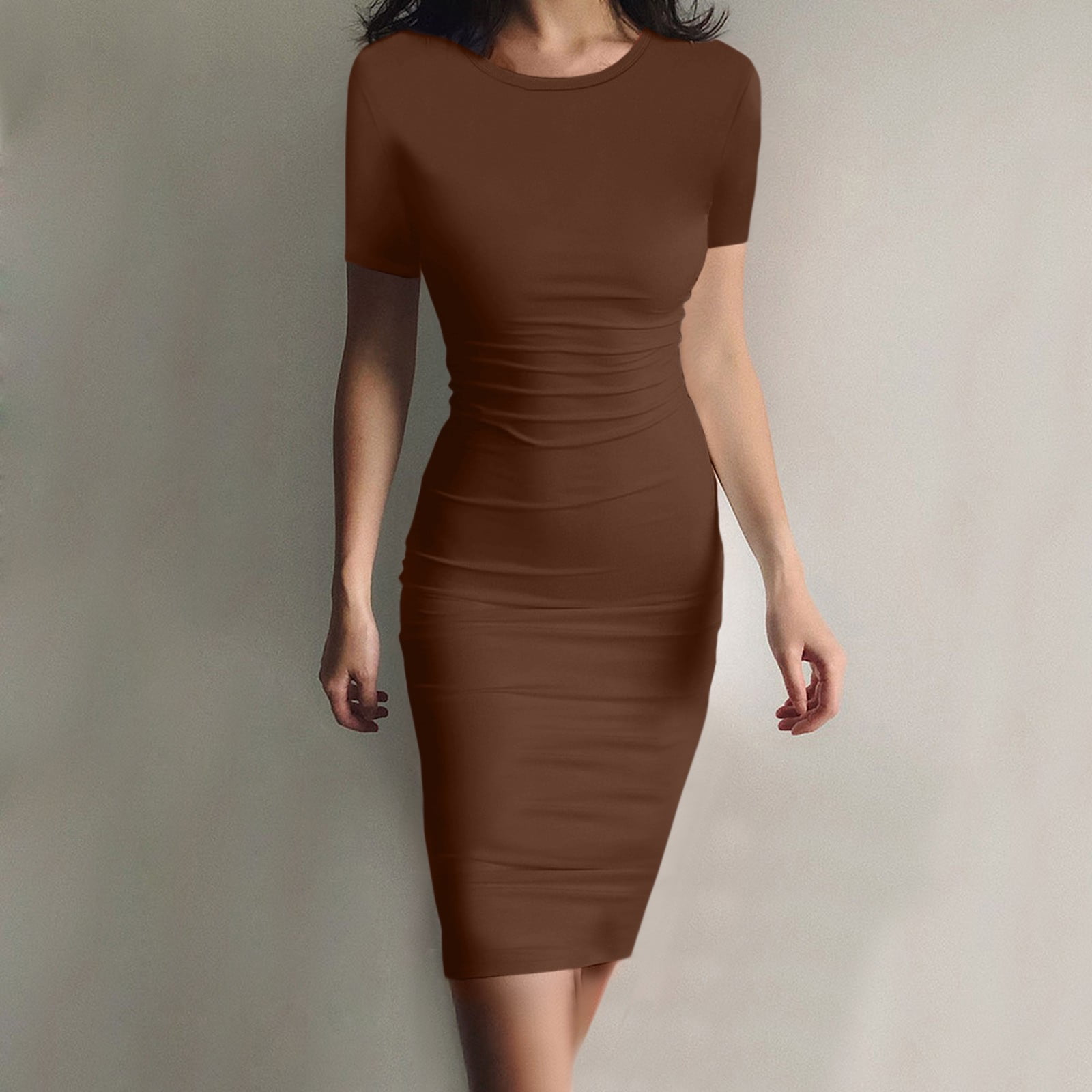 bodycon t shirt midi dress Women's Short Sleeve Ruched Casual Sundress Midi Bodycon T Shirt Dress