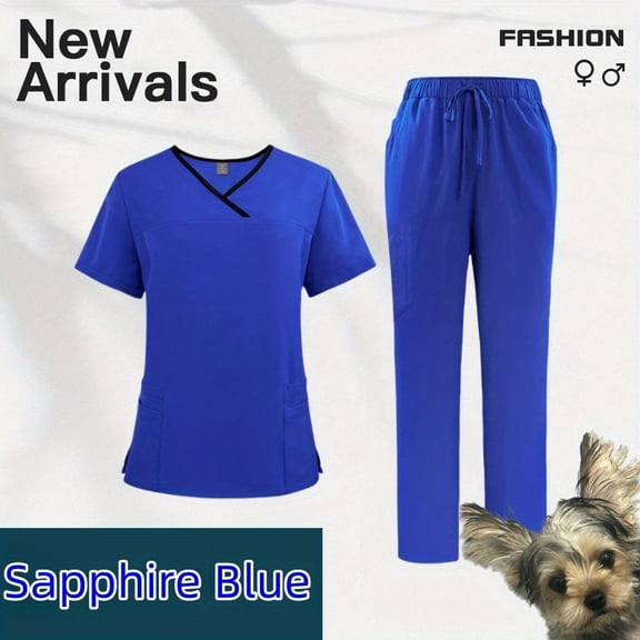 Women’s Short-Sleeve Scrub Set Quick-Drying Workwear for Healthcare Beauty & Pet Care Professionals