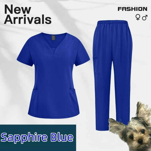 Women’s Short-Sleeve Scrub Set Quick-Drying Workwear for Healthcare Beauty & Pet Care Professionals