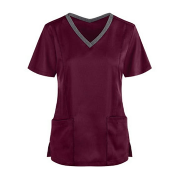 Women's Short Sleeve Scrub Tops Lightweight Healthcare T Shirts with Pockets V-Neck Regular Fit Uniform Outfits Blouses