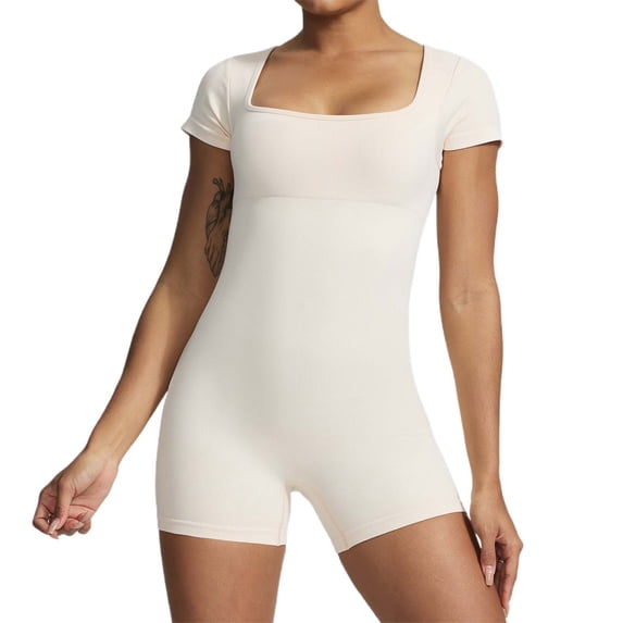 Women's Short Sleeve Seamless Yoga Jumpsuit - Stretchy, Fitness/Dance, Chinlon - S-L