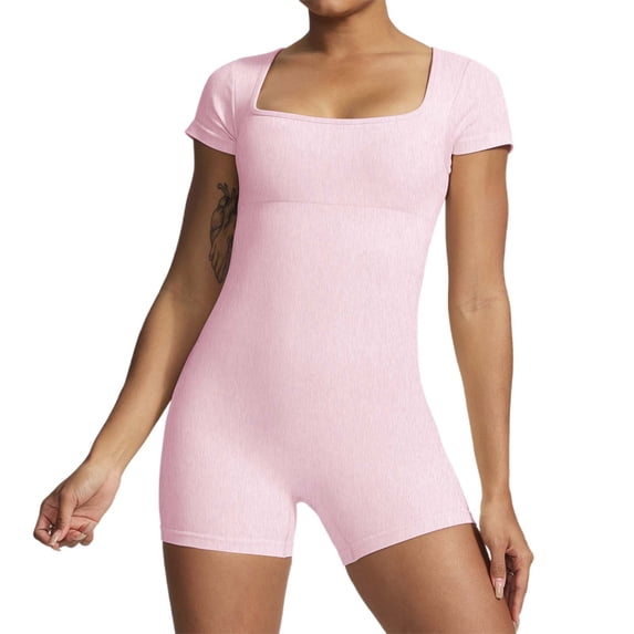 Women's Short Sleeve Seamless Yoga Jumpsuit - Stretchy, Fitness/Dance, Chinlon - S-L