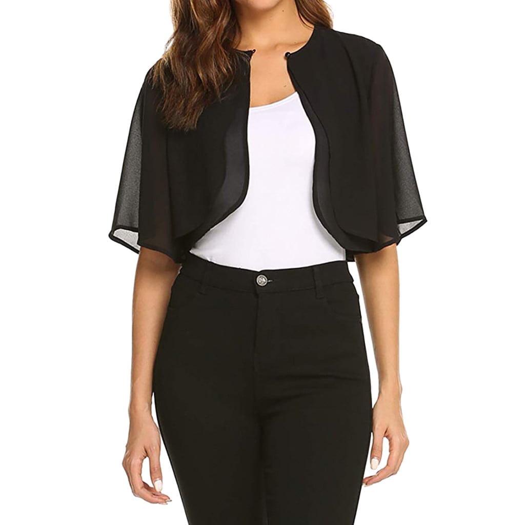 Women's Short Sleeve Sheer Open Front Chiffon Cardigan Top Womens