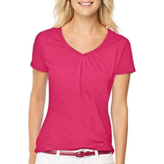 Women's Short-Sleeve Shirred V-Neck Tee 9333