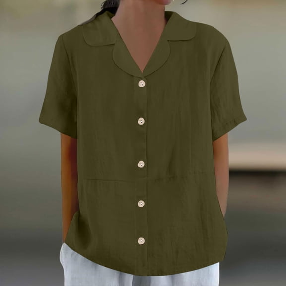 Women's Short Sleeve Shirt, Casual Button Down Lapel Top for Daily Wear, Polyester Blouse