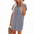 thumbnail image 1 of Women's Short Sleeve Shirt Dress – Collared Button Front Mini Dress with Dual Chest Pockets, 1 of 5