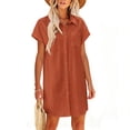 thumbnail image 1 of Women's Short Sleeve Shirt Dress – Collared Button Front Mini Dress with Dual Chest Pockets, 1 of 6
