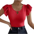 thumbnail image 1 of Women's Short Sleeve Shirts Cute Summer Tops Pleated Key Hole Loose Hollow Blouses,Pullover Blouses Satin Silk Shirts Casual Loose Work Tunic Tops, 1 of 9