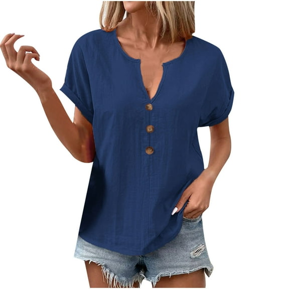 Women's Short Sleeve Shirts Dressy Casual Button V Neck Summer Tops 2025 Trendy Blouses Outfits Clothes