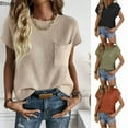 thumbnail image 1 of Women's Short Sleeve Shirts Knitted Solid Ladies' Pocket Decorative Blouse Short-sleeved Sweater Clothes, 1 of 3