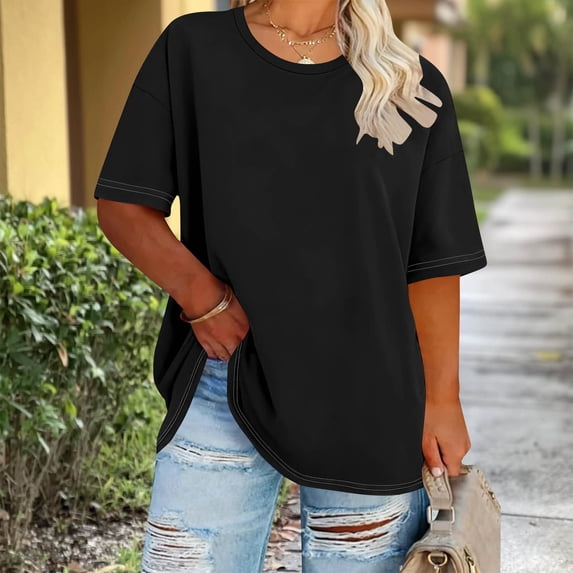 Women's Short Sleeve Shirts Plus Size 2026 Round Neck Short Sleeved Spring/Summer Basic Shirt Casual Trendy T-Shirt Top