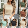 thumbnail image 1 of Women's Short Sleeve Shirts Plus Size Knit Top Loose Fit Summer Casual Solid Color Hollow Out Round Neck Blouse Fashion Clothes, 1 of 8