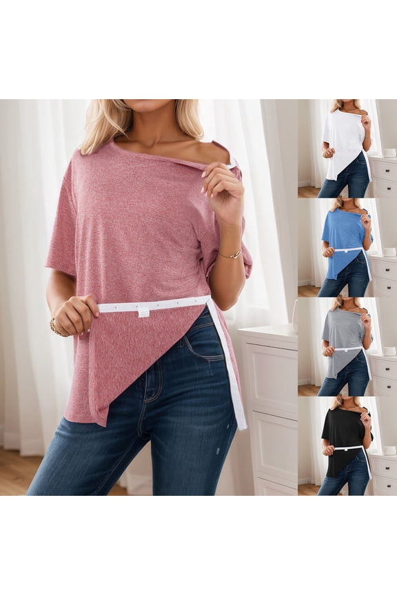 Women's Short Sleeve Shirts Side Split Long Top Button Stretchy Soft Casual Fashion Clothes