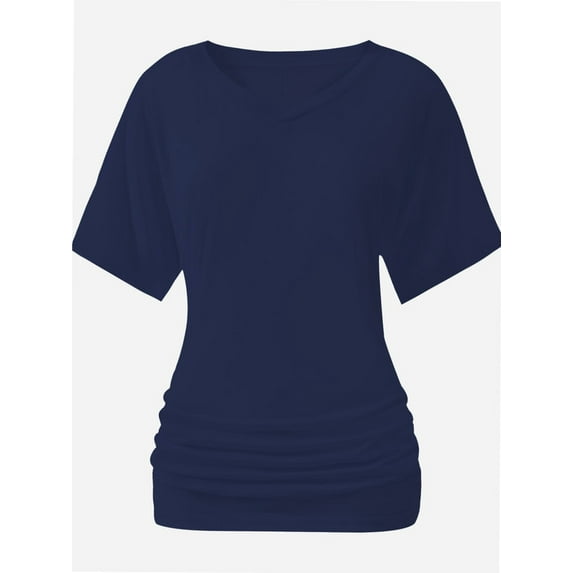 Women's Short Sleeve Shirts Solid Color Boat Neck Tops V Neck Shirts for Women Dolman Top with Side Shirring Detail