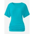 thumbnail image 1 of Women's Short Sleeve Shirts Solid Color Boat Neck Tops V Neck Shirts for Women Dolman Top with Side Shirring Detail, 1 of 5