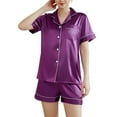thumbnail image 1 of Women's Short Sleeve Shorts Pajama Set Summer Soft Silky Comfy Button Up Spring Lightweight Pjs 2 Piece Silk Sleepwear Purple 4-6, 1 of 5