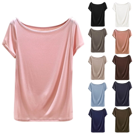 Women's Short Sleeve Off The Shoulder Top T-Shirt Blouse Solid Color Round Neck Casual Loose Fit Tee for Casual Daily Wear Vacation Beach Party Night Out Fashion Essential