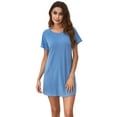thumbnail image 1 of Women's Short Sleeve Sleepshirt with Pocket,Plus Size Round Neck Casual Sleepwear Nightdress Line Hem Tunic Lounge Wear Dress,Below Hip Length Super Comfy Pajamas Night Shirts,S-2XL Blue, 1 of 7