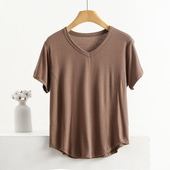 Women's Short Sleeve Sleepshirt Women's Solid Color Short Sleeved Base Shirt Thin T-Shirt Pajamas Top Short Sleeved Pajamas Khaki 4Xl