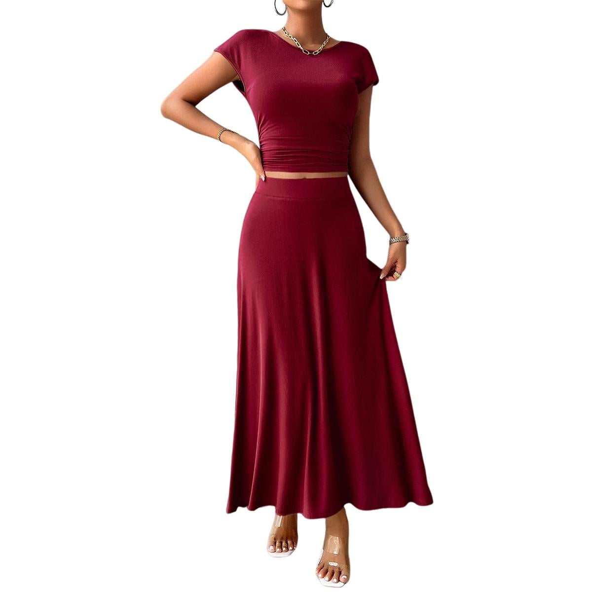 Women's Short Sleeve Slim Fit Long Dress Set - 92% Viscose, 8% Elastane -  Walmart.com