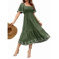 Women's Short Sleeve Smocked Square Neck A Line Summer Flowy Maxi Long ...