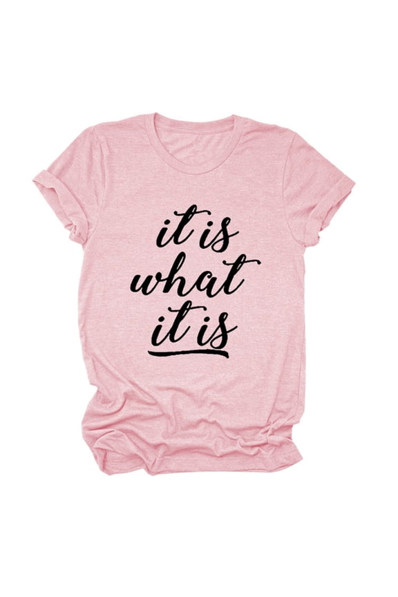 Women's Short Sleeve, Soft Casual Summer Top, Pink Black Letter Printed Oversized Tee Bienvenido