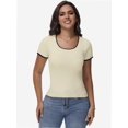 thumbnail image 1 of Women's Short Sleeve Square Neck T Shirt Color Block Slim Fit Summer Basic Tee Tops, 1 of 4
