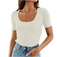 thumbnail image 1 of Women's Short Sleeve Square Neck T Shirts 2024 Summer Slim Fitted Ribbed Knit Basic Casual Tee Tops, 1 of 7