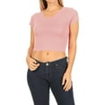 thumbnail image 1 of Women's Short Sleeve Stretch Lightweight Round Neck Solid Cropped Top T-Shirt, 1 of 4