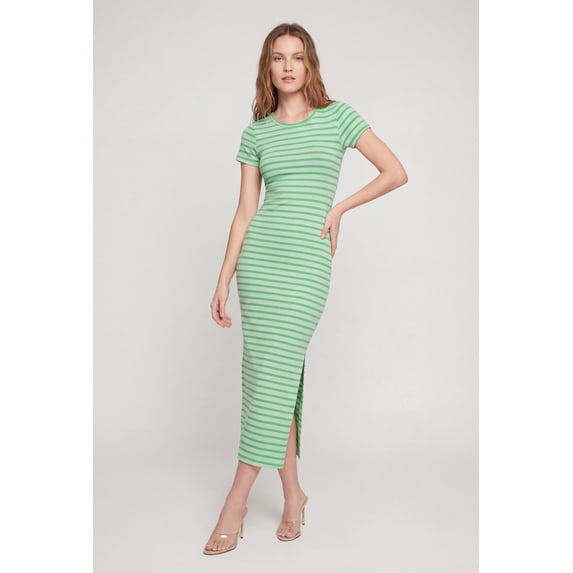 Women's Short Sleeve Striped Dress with Side Slit