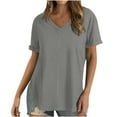 thumbnail image 1 of Women's Short Sleeve Summer Top Dressy Casual V-Neck Top Solid Color Loose T-Shirt Clothes, 1 of 9
