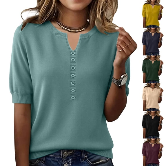Women's Short Sleeve Sweater 2026 Spring Summer Tops Lightweight Casual V Neck Sweaters Dressy Work Blouses Clothes Yellow XL