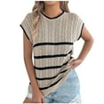 thumbnail image 1 of Women's Short Sleeve Sweater Summer Casual Striped Knit Crew Neck Cap Sleeve Shirts Trendy Tops Basic Blouses (XL, Khaki), 1 of 7