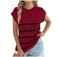 thumbnail image 1 of Women's Short Sleeve Sweater Summer Casual Striped Knit Crew Neck Cap Sleeve Shirts Trendy Tops Basic Blouses (XL, Wine), 1 of 7